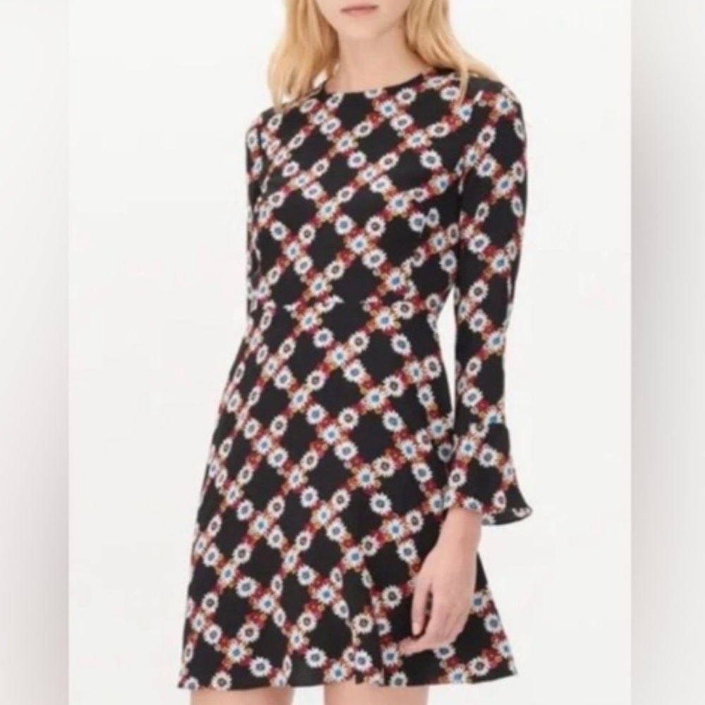 Sandro Black Floral Long Sleeve Dress